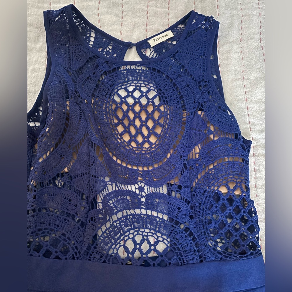 Elegant Blue Lace Skater Dress - Picture 3 of 4